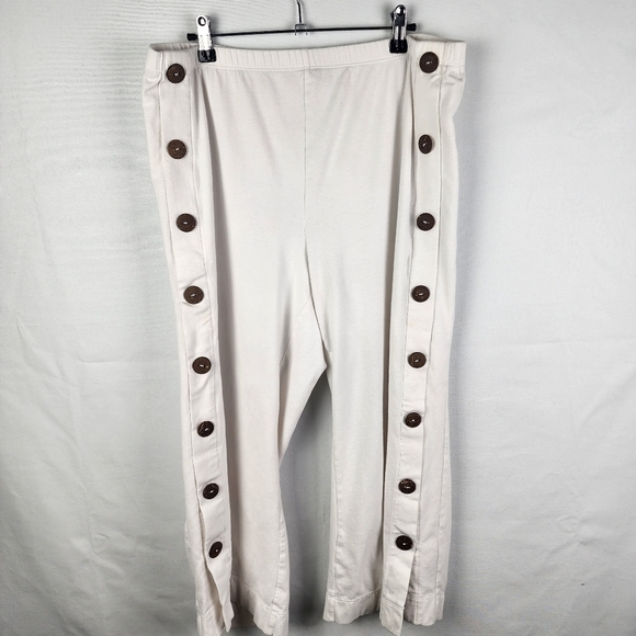 Soft Surroundings Pants Newport Beach White Button Detail Cropped Wide Leg Large - Picture 1 of 5